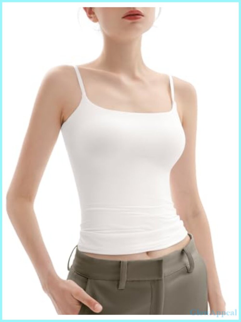 Square Neck Tank Top Adjustable Spaghetti Strap Sleeveless Double Lined Women's